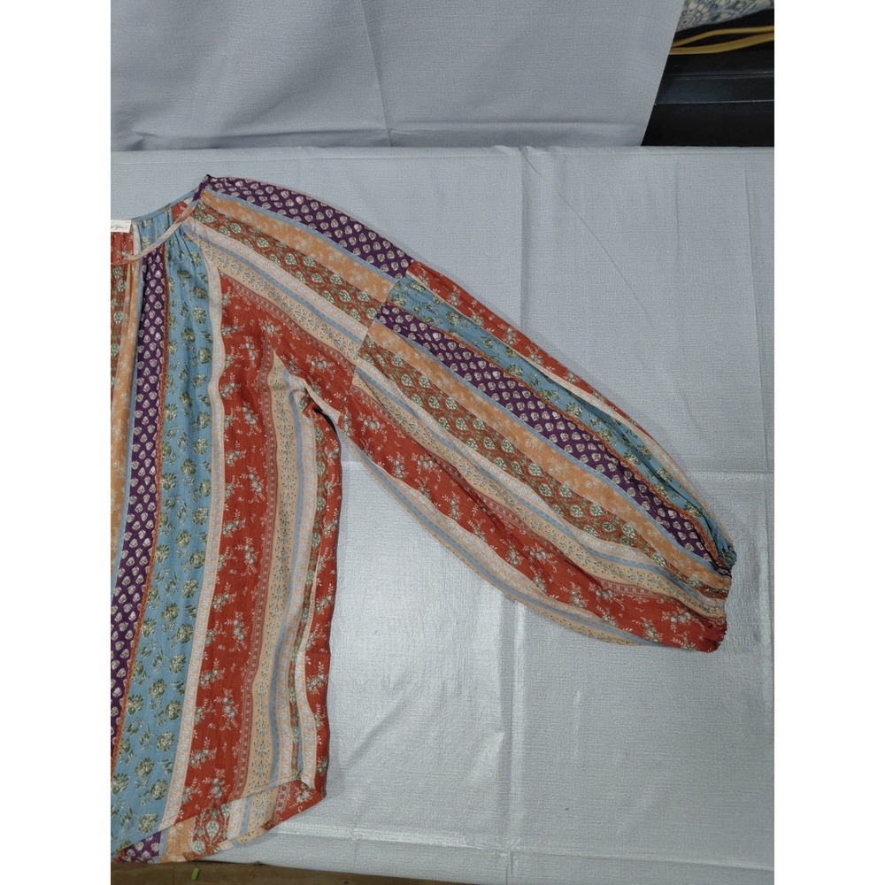 Something About You Peasant Top LG Floral Multicolor Bubble Sleeves - Picture 6 of 10